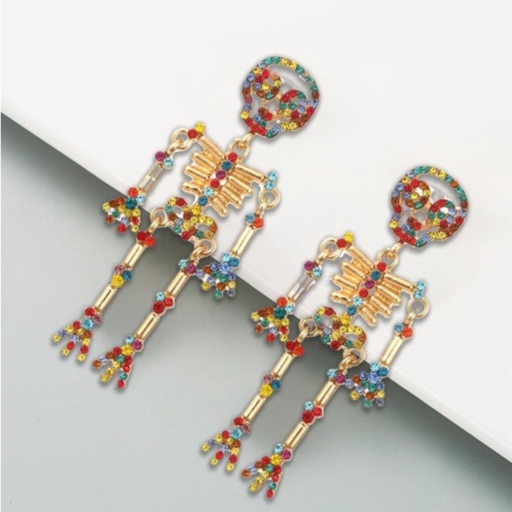 Skeleton Multicolor Rhinestone Earrings - Picture 4 of 6